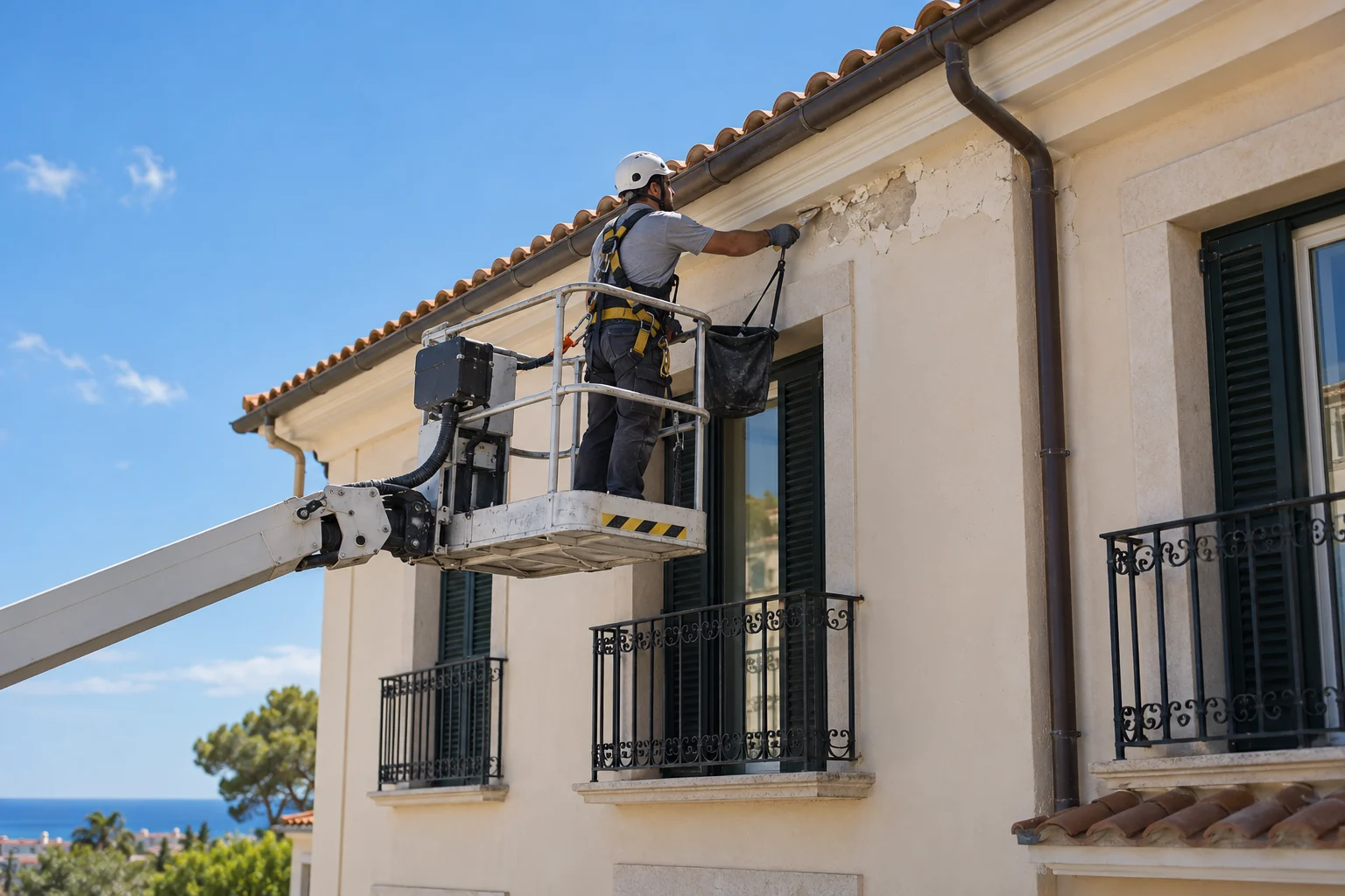 Saneado de fachada elevada en zona residencial