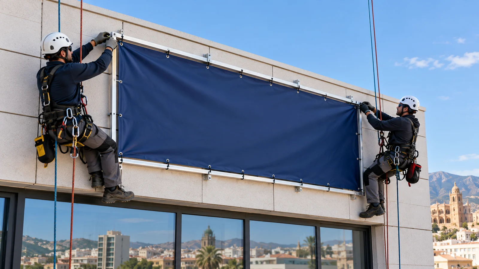 Instalación y retirada de rótulos y lonas en altura en Vilanova i la Geltrú
